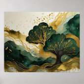 抽象芸術絵画の金ゴールド緑 ポスター (正面)