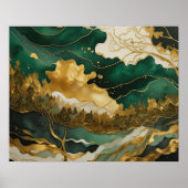 抽象芸術絵画の金ゴールド緑 ポスター (正面)