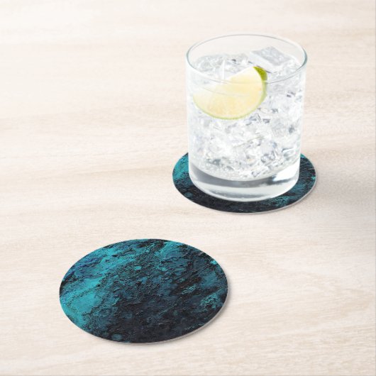 抽象芸術絵画の青い黒い質感の惑星 ラウンドペーパーコースター (インサイチュ)