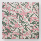抽象芸術絵画はピンクとグリーン ストーンコースター (正面)