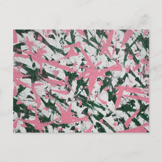 抽象芸術絵画はピンクとグリーン ポストカード (正面)
