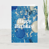 抽象芸術絵画は青と白、ハッピーバースデー! カード (正面)