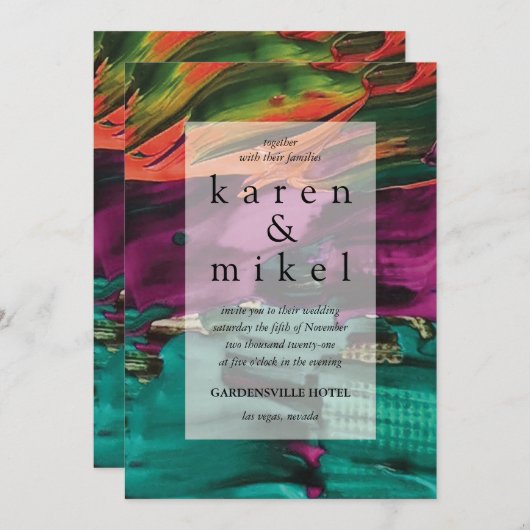 抽象芸術絵画アクリル結婚式招待状 招待状 (正面/裏面)