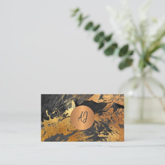抽象芸術絵画アクリル金ゴールド黒モノグラムの 名刺 (スタンド正面)