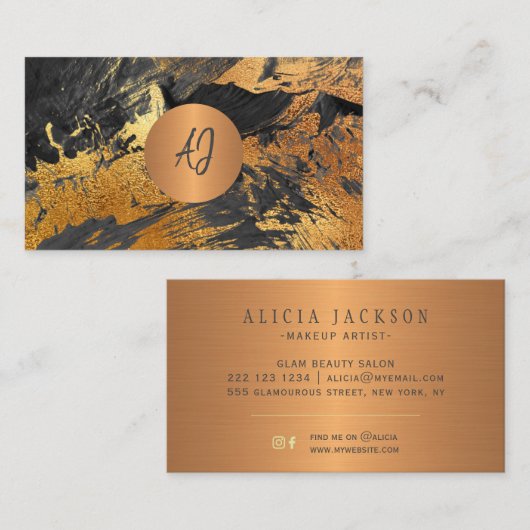 抽象芸術絵画アクリル金ゴールド黒モノグラムの 名刺 (正面/裏面)