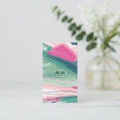 抽象芸術絵画アートの名刺ピンク・グリーン 名刺 (スタンド正面)