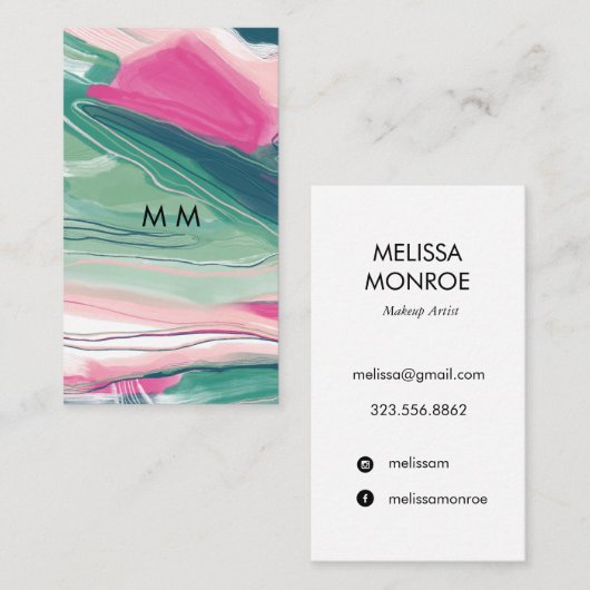 抽象芸術絵画アートの名刺ピンク・グリーン 名刺 (正面/裏面)