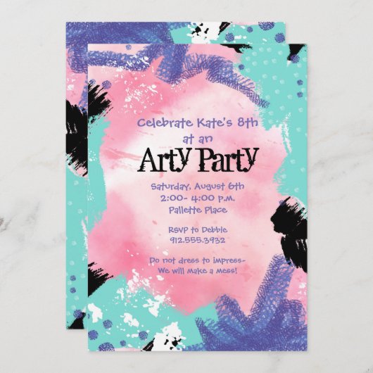 抽象芸術絵画アートパーティー招待状 招待状 (正面/裏面)