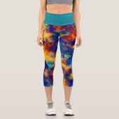 抽象芸術絵画ズブルーイエローレッドカプリレギンス カプリレギンス (正面)