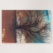 抽象芸術絵画ツリーの水彩色 ジグソーパズル (横)