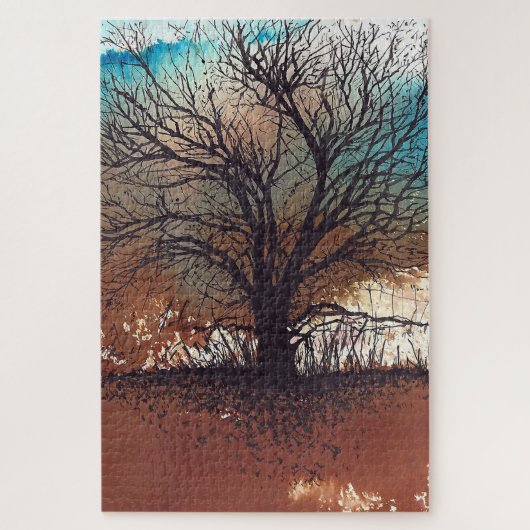 抽象芸術絵画ツリーの水彩色 ジグソーパズル (縦)