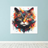 抽象芸術絵画ネコカラフル- Feline キャンバスプリント (インサイチュ (ウッドフロア))