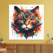 抽象芸術絵画ネコカラフル- Feline キャンバスプリント (インサイチュ (リビング))