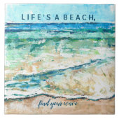 抽象芸術絵画ビーチ付引用文 タイル (正面)