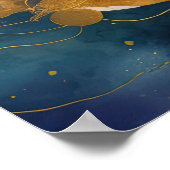 抽象芸術絵画ランドスケープ金ゴールドピーチブルー ポスター (角)