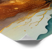 抽象芸術絵画ランドスケープ金ゴールドラストブルー ポスター (角)