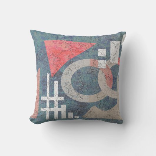 抽象芸術絵画ヴィンテージ旧青サンゴ幾何学模様 クッション (正面)