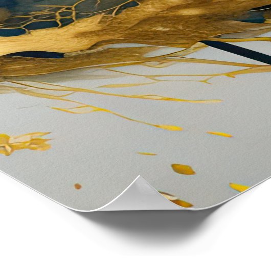 抽象芸術絵画横の金ゴールド青 ポスター (角)