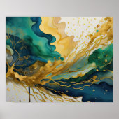 抽象芸術絵画横の金ゴールド青 ポスター (正面)
