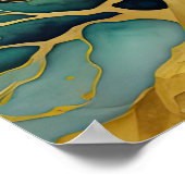 抽象芸術絵画横金ゴールドブルーグリーンII ポスター (角)