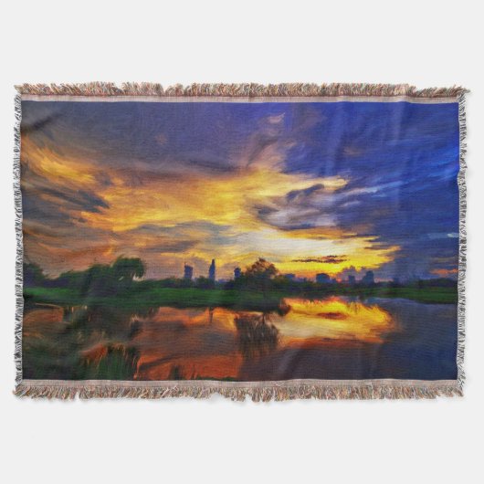 抽象芸術絵画色 |サイゴンの夕日 スローブランケット (正面)