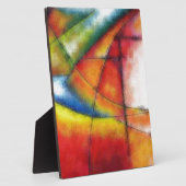 抽象芸術絵画赤い黄緑色の青 フォトプラーク (側面)