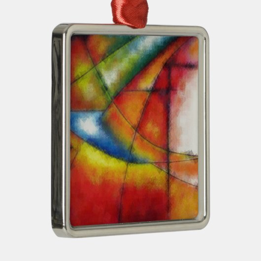 抽象芸術絵画赤い黄緑色の青 メタルオーナメント (右)