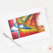 抽象芸術絵画赤い黄緑色の青 長方形シール (封筒)