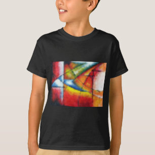 抽象芸術絵画赤い黄緑色の青 Tシャツ