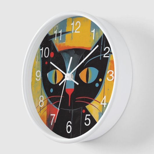 抽象芸術絵画黒猫 壁時計 (傾斜)