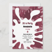 抽象芸術絵画(ばちゃばちゃ)跳ねるレッドアートバースデーパーティー 招待状 (正面)