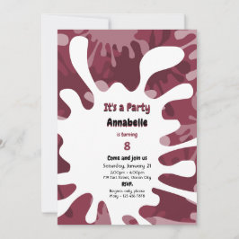 抽象芸術絵画（ばちゃばちゃ）跳ねるレッドアートバースデーパーティー 招待状
