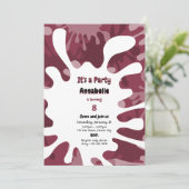 抽象芸術絵画(ばちゃばちゃ)跳ねるレッドアートバースデーパーティー 招待状 (スタンド正面)