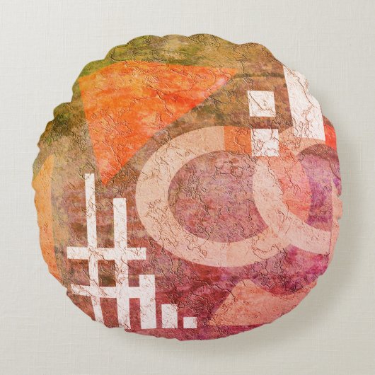 抽象芸術絵画,抽象芸術,ヴィンテージ，古い，赤 ラウンドクッション (正面)