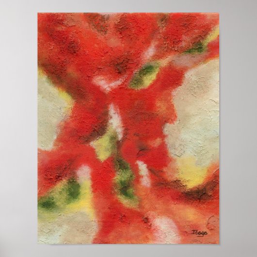 抽象芸術絵画 赤 オレンジ 黄色 テクスチャ ポスター (正面)