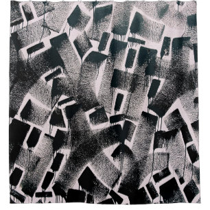 抽象芸術絵画(黒と白) シャワーカーテン