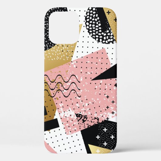 抽象芸術継ぎ目のない金ゴールド箔付きのピンクの黒 Case-Mate iPhoneケース (裏面)