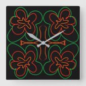 抽象芸術緑とオレンジ色の花デザイン スクエア壁時計 (正面)