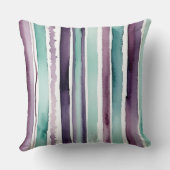抽象芸術緑と紫の水色ストライプ クッション (裏面)