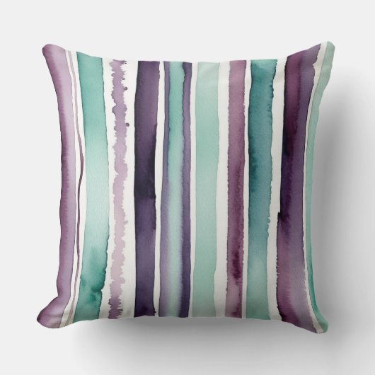 抽象芸術緑と紫の水色ストライプ クッション (正面)