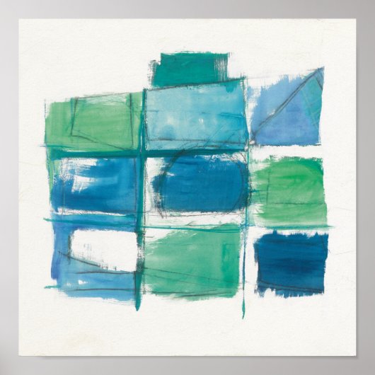 抽象芸術緑と青（白） ポスター (正面)