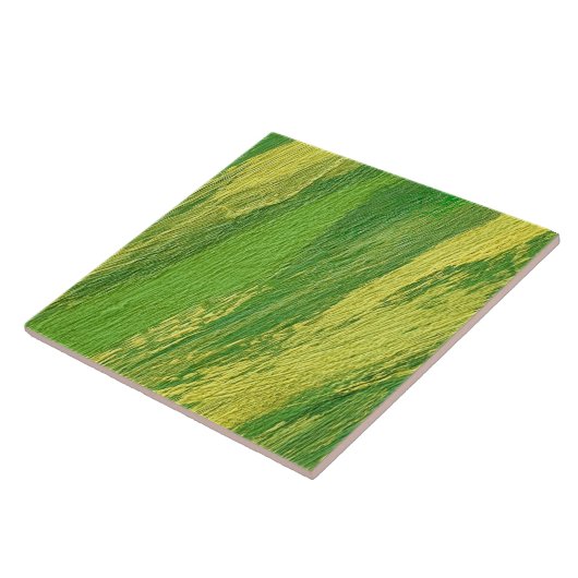 抽象芸術緑と黄色の対角線ストライプ タイル (側面)