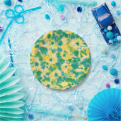 抽象芸術緑と黄色の水色絞り染め ペーパープレート (パーティー)