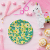 抽象芸術緑と黄色の水色絞り染め ペーパープレート (パーティー)