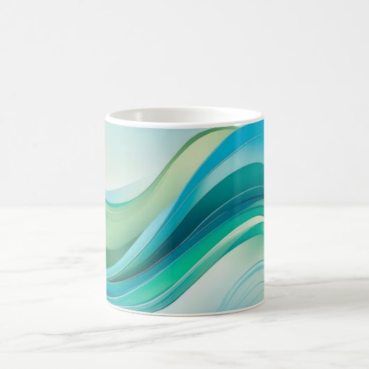 抽象芸術緑の海波線 コーヒーマグカップ (中央)