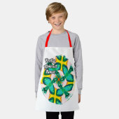 抽象芸術緑の花模様 エプロン (着用した状態)
