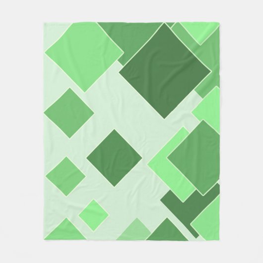 抽象芸術緑トーン – 正方形パターン フリースブランケット (正面)
