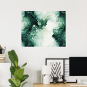 抽象芸術緑及び白色アルコールインク液 ポスター (ホームオフィス)