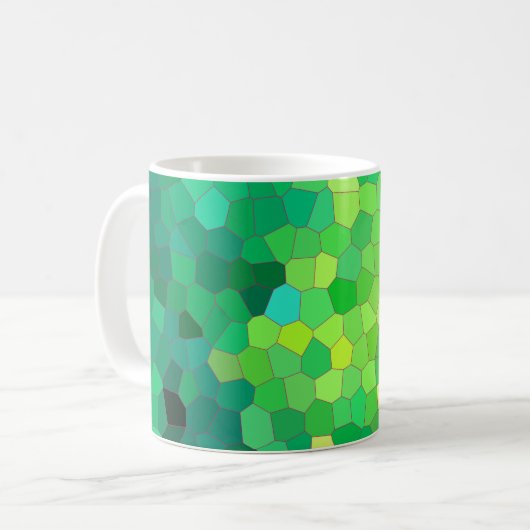 抽象芸術緑爬虫類皮膚パターン コーヒーマグカップ (正面左)