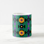 抽象芸術緑紫色の黄色い花模様 コーヒーマグカップ (中央)